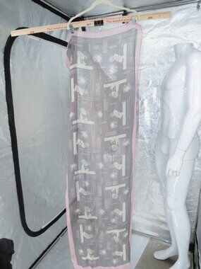 Vintage Silk Scarf Pink Gray Tanner 62 Inch Long Sheer Chiffon French Print Wrap